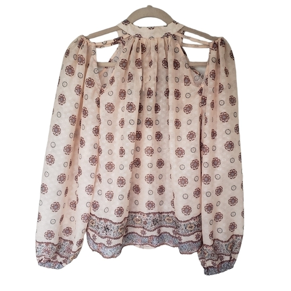 Anthropologie Cut Out Shoulder Long Sleeve Chiffon Blouse Boho Ethnic - Picture 5 of 13